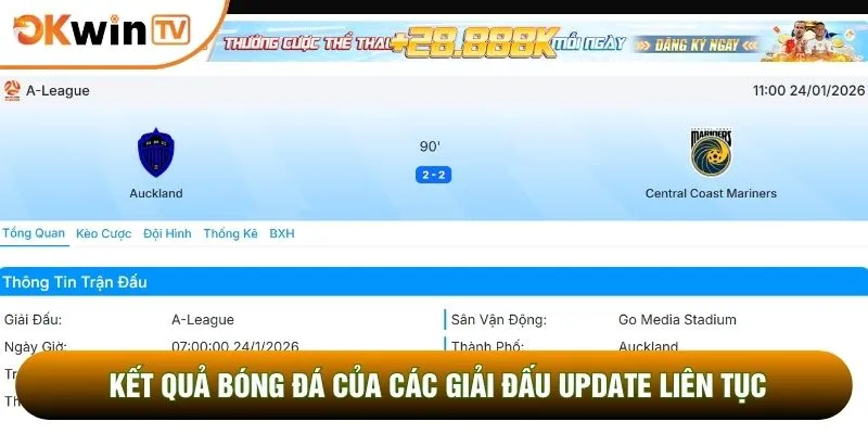  Kết quả bóng đá của các giải đấu update liên tục